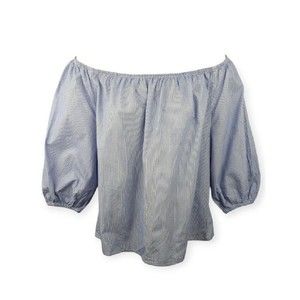 Anthropologie Maeve poplin Cold shoulder blue white striped Balloon Sleeve Top S